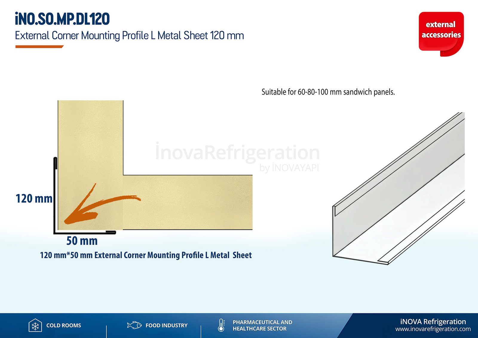 cold room external corner mounting profile l metal sheet 120 mm