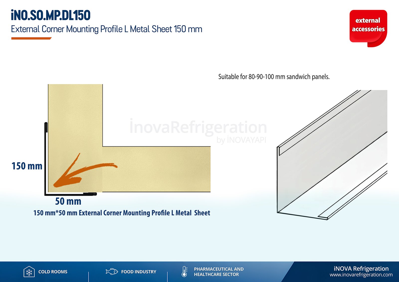 cold room external corner mounting profile l metal sheet 150 mm