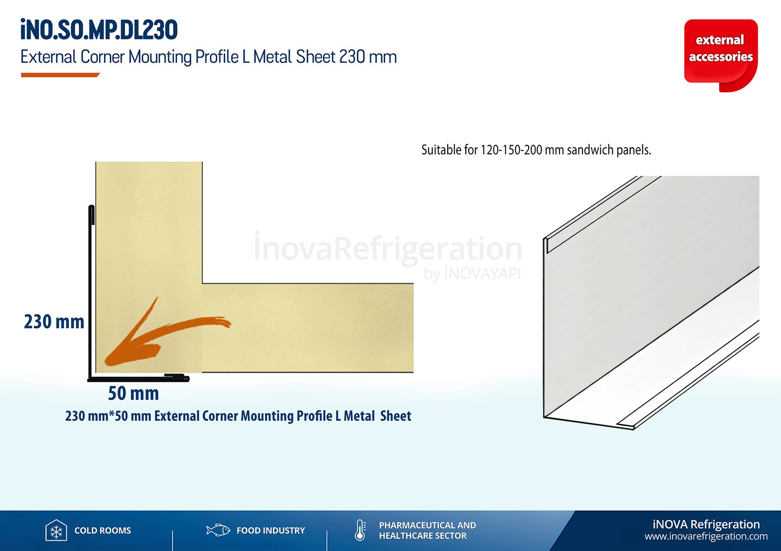 cold room external corner mounting profile l metal sheet 230 mm