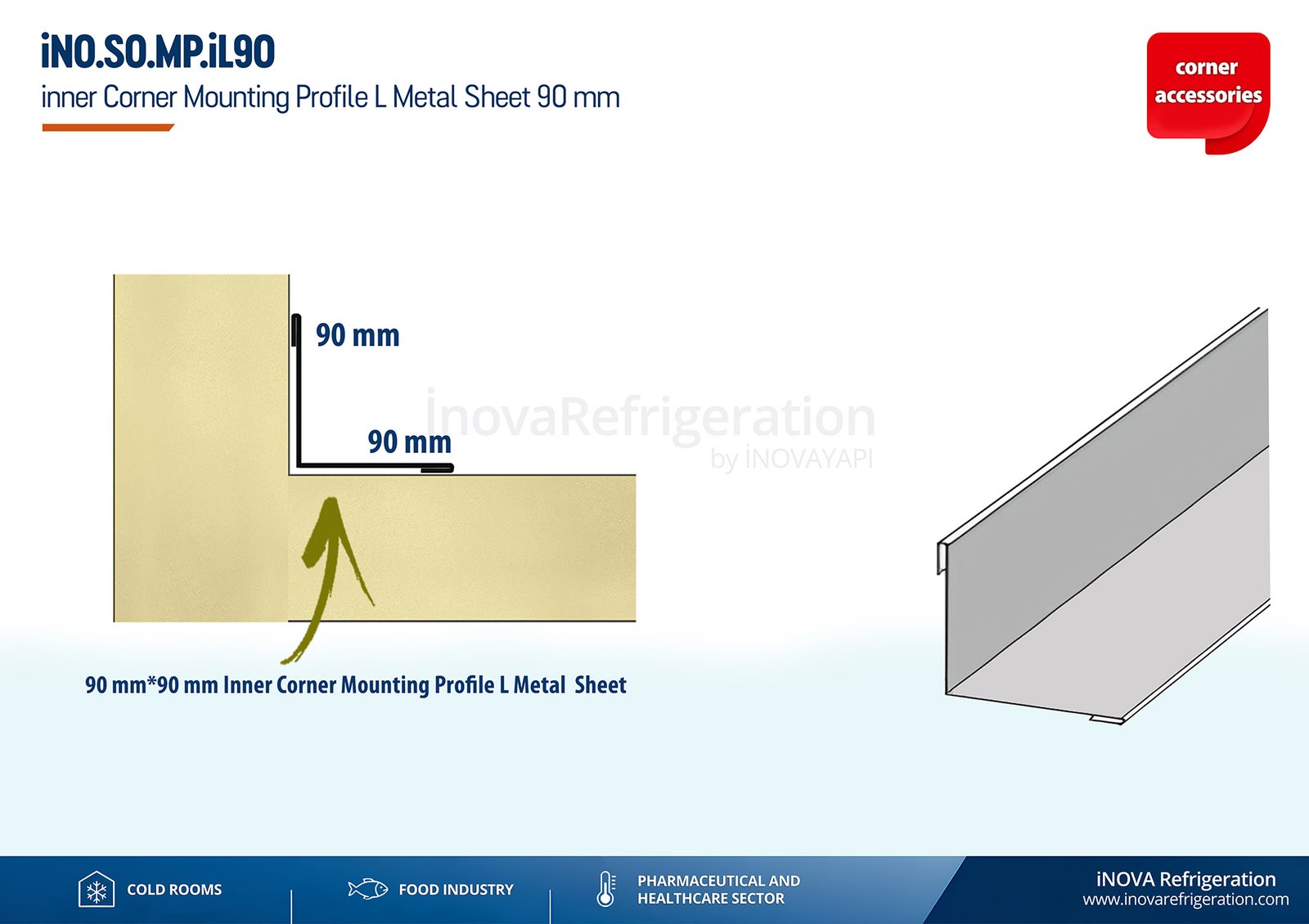 cold room internal corner mounting profile l metal sheet 90 mm
