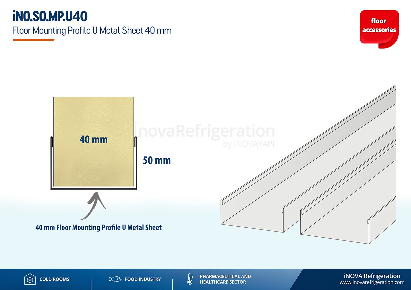 cold storage floor mounting profile u metal sheet 40 mm,Non-porous PVC
